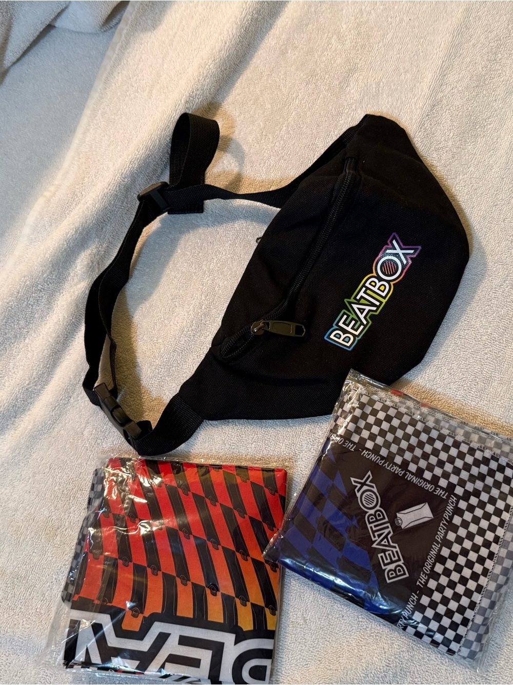 Black Crossbody Fanny Pack - Sleek Everyday Belt Bag and two bandannas.